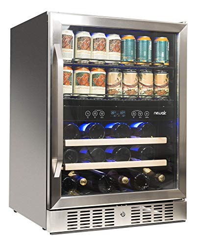 NewAir Beverage Cooler 22 Bottle and 70 Can Capacity Dual Zone Built in Refrigerator for Soda Beer or Wine, AWB-400DB Stainless Steel