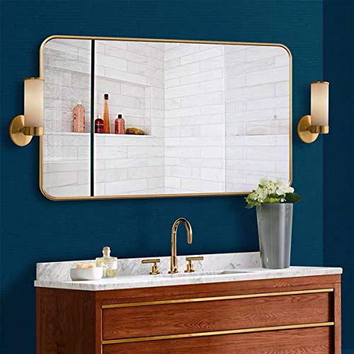 MDEPYCO Simple Metal Wall Mounted Bathroom Toilet Mirror, Clothing Store Fitting Mirror, Living Room Decor Mirror, Bedroom Dressing Table Cosmetic Mirror,Home Entryway Mirror (Gold, 47.2” x 24”)