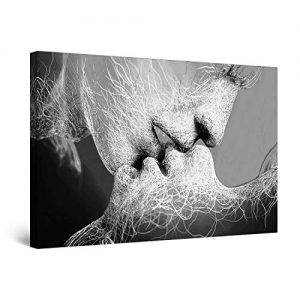 Startonight Canvas Wall Art Black and White Abstract Couple Adam and Eve, Framed Quantic Home Decor for Bedroom 24" x 36"
