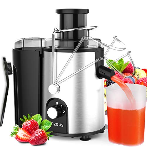 [ Unique Version] AZEUS Juicer with Utility Patent, Juice Extractor with Germany-Made 163 Chopping Blades (Titanium Reinforced) & 2-Layer Centrifugal Bowl, High Juice Yield, Easy to Clean, Anti-Drip,100% BPA-Free, ETL Listed, Catcher & Brush Included