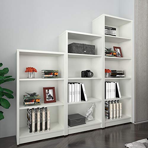 Sunon Wood Bookcase Freestanding Display 4 Shelf Book Case Sunon Wood Bookcase Freestanding Display 4 Shelf Book Case Adjustable Layers Bookshelf for Home and Office (White, 4-Layers).