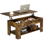YAHEETECH Lift Top Coffee Table with Hidden Compartment & Storage Shelf, Center Tables for Living Room Office Reception Room, Rustic Brown