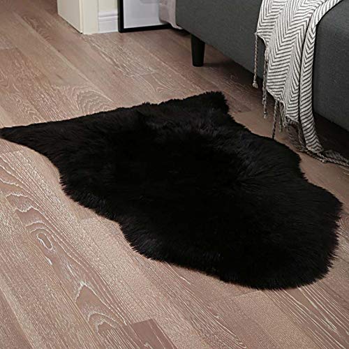 YOH Luxury Soft Faux Sheepskin Chair Cover Seat Cushion YOH Luxurious Delicate Fake Sheepskin Chair Cowl Seat Cushion, Fashionable Imitation Sheepskin Plush Carpets Fluffy Shaggy Fur Space Rugs for Bed room Residing Room Nursery Residence Decor Mat 23.6 X 35.four Inches (Black).