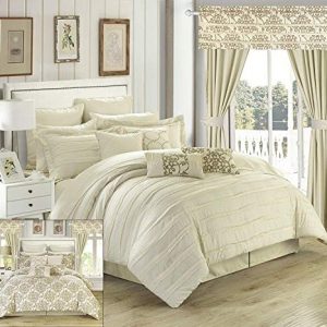 Chic Home Hailee 24 Piece Comforter Complete Bed in a Bag Sheet Set and Window Treatment, King, Beige