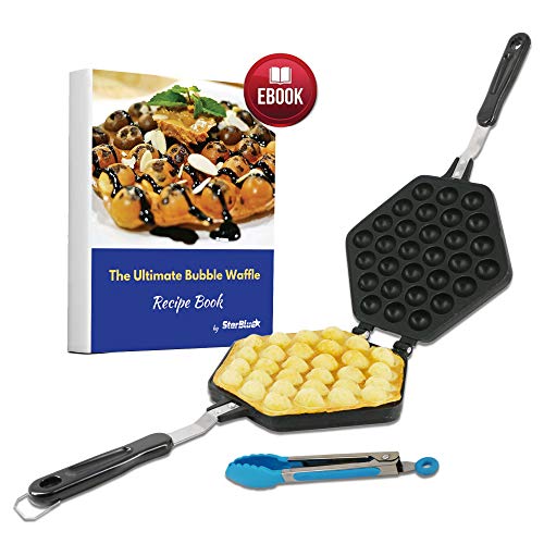 Bubble Waffle Maker Pan by StarBlue with FREE Recipe ebook and Tongs - Make Crispy Hong Kong Style Egg Waffle in 5 Minutes