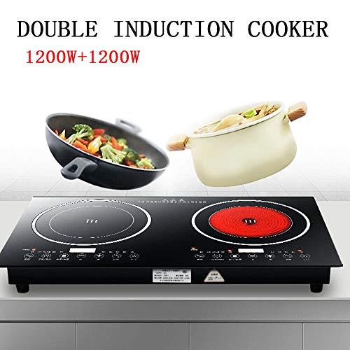Electric Double Induction Cooker, Cooktop Countertop Double Burner Touch, Portable Countertop Burner LCD Digital Hot Plate Cooktop 110V 2400W