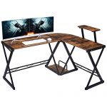 GreenForest L Shaped Desk 58" x 44" with Moveable Shelf, Studio Table Home Office Computer Corner Desk for Working Studying Gaming PC Workstation with CPU Stand, Brown