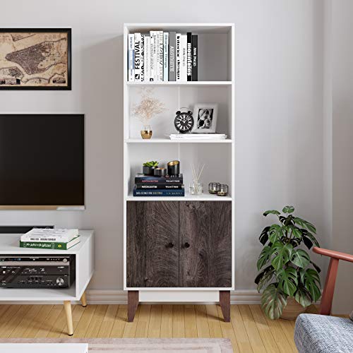 Homfa 4 Tier Bookcase Storage Cabinet, 64.2 in Height Wooden Bookshelf Bundle Dimensions: 22.four x 11.eight x 64.2 inches