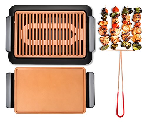 GOTHAM STEEL Smokeless Electric Grill, Griddle, and Pitchfork, Indoor BBQ and Nonstick As Seen On TV (Large)