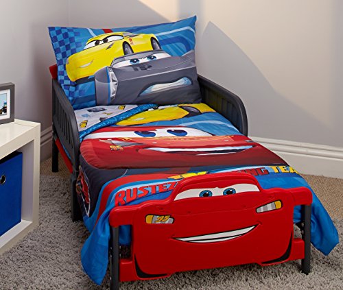 Disney Cars Rusteze Racing Team 4 Piece Toddler Bedding Set, Blue/Red/Yellow/White