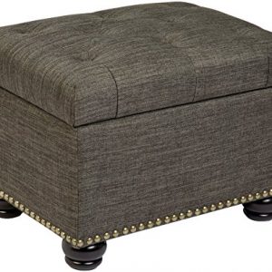 First Hill Callah Rectangular Fabric Storage Ottoman with Tufted Design - Granite Gray