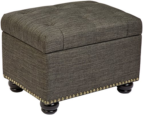 First Hill Callah Rectangular Fabric Storage Ottoman with Tufted Design - Granite Gray