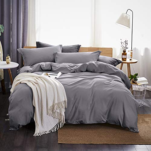 Dreaming Wapiti Duvet Cover Queen,100% Washed Microfiber 3pcs Bedding Duvet Cover Set,Solid Color - Soft and Breathable with Zipper Closure & Corner Ties (Gray,Queen)