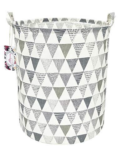 TIBAOLOVER 19.7" Large Sized Waterproof Foldable Canvas Laundry Hamper Bucket with Handles for Storage Bin,Kids Room,Home Organizer,Nursery Storage,Baby Hamper(Triangle Pattern-Grey)