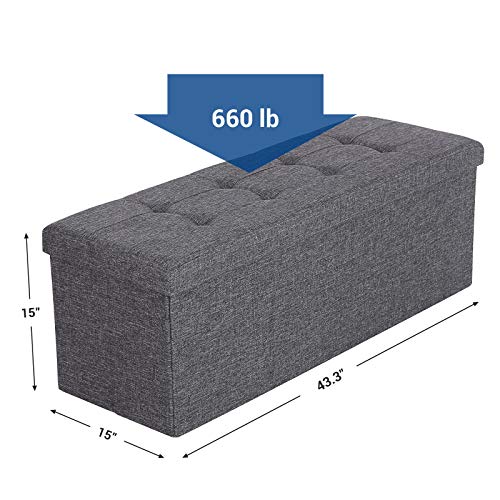 SONGMICS Folding Storage Ottoman Bench, Foot Rest SONGMICS Folding Storage Ottoman Bench, Foot Rest, Stool, Storage Chest with Wooden Divider, Holds up to 660 lb, Dark Grey ULSF77K.