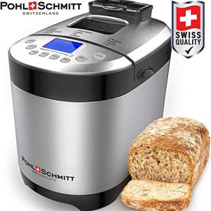 Pohl Schmitt Stainless Steel Bread Machine, 2LB 17-in-1 with Fruit Nut Dispenser, Nonstick Pan & Digital Touch Panel, 3 Loaf Sizes 3 Crust Colors, Reserve, Keep Warm, and Recipes