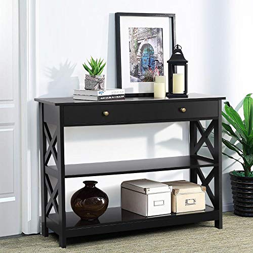 Yaheetech Console Sofa Table Classic X Design with Drawer and 3 Tier Package deal Dimensions: 39.Three x 11.7 x 31.5 inches