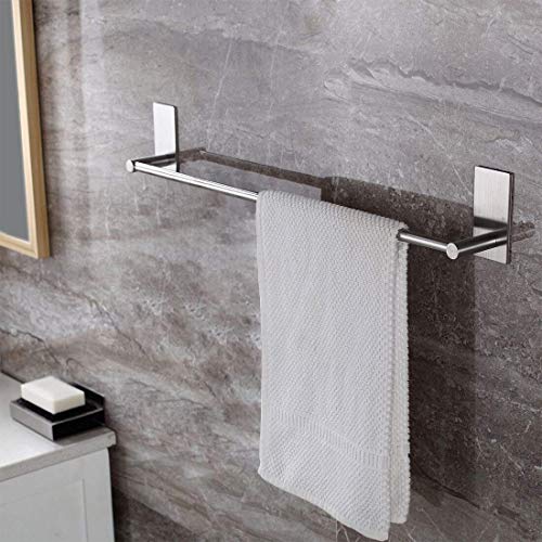 Taozun Towel Bar Self Adhesive 27.55-Inch Bathroom Brushed SUS 304 Stainless Steel Bath Wall Shelf Rack Hanging Towel Stick On Sticky Hanger Contemporary Style