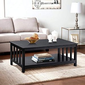 ChooChoo Black Wood Coffee Table for Living Room, Rectangle Mission Coffee Table with Shelf, 40 Inch, Easy Assembly