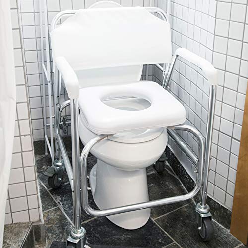 DMI Rolling Shower and Commode Transport Chair DMI Rolling Shower and Commode Transport Chair with Wheels and Padded Seat for Handicap, Elderly, Injured and Disabled, 250 lb Weight Capacity.