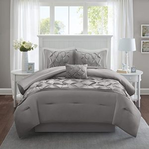 Comfort Spaces Cavoy Ultra Soft Hypoallergenic Microfiber Tufted Pattern 5 Piece Comforter Set Bedding, Queen, Gray