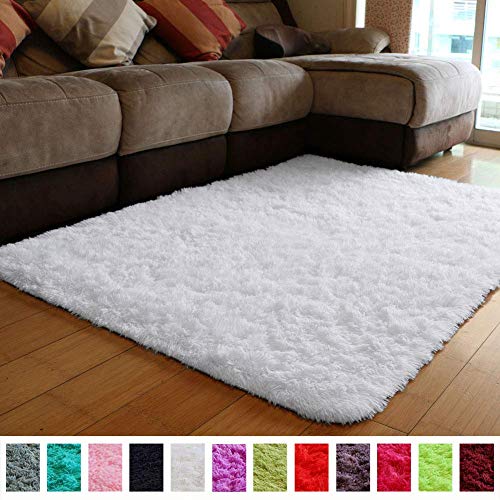 PAGISOFE Soft Comfy White Area Rugs for Bedroom Living Room Fluffy Shag Fur Carpet for Kids Nursery Plush Shaggy Rug Fuzzy Decorative Floor Rugs Contemporary Luxury Large Accent Rug 4' x 5',（White）