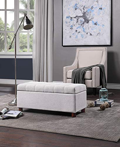 Storage Bench for Bedroom, Norcia Upholstered End of Bed Bench Storage Bench for Bedroom, Norcia Upholstered End of Bed Bench, Large Tufted Linen Fabric Entryway Ottoman Bench (Light Beige).