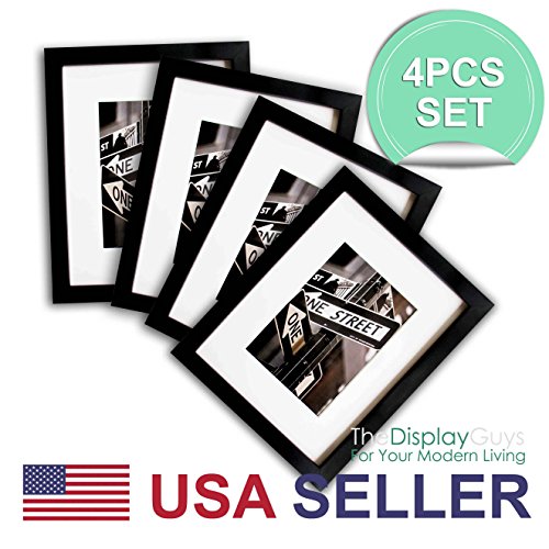THE DISPLAY GUYS 11x14 Set of 4 Solid Pine Wood Photo Frame with Tempered Glass (Matte Black)