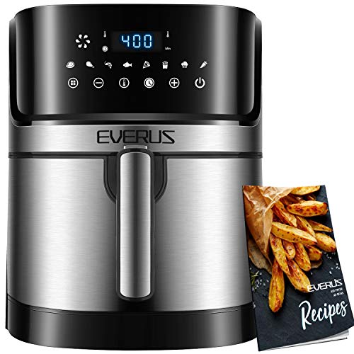 Air Fryer EVERUS 1700-Watts Hot Air Fryer Oven XL 5.8QT, Stainless Steel Electric Air Fryer Oilless Cooker with 8 Presets, Nonstick Square Basket, 100 Free Recipes Book Included