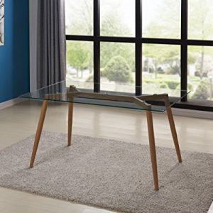 IDS Online Mid Century Glass Dining Table With Foot Pad, Office Desk, Size 51.18" X 31.50" X 29.53", Wooden Skin
