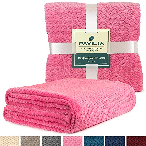 PAVILIA Luxury Soft Plush Pink Throw Blanket for Sofa, Couch | Silky Velvet Fleece Chevron Pattern Throw | Cozy Lightweight Microfiber, Reversible Blanket | All Season Use | 50 x 60 Inches