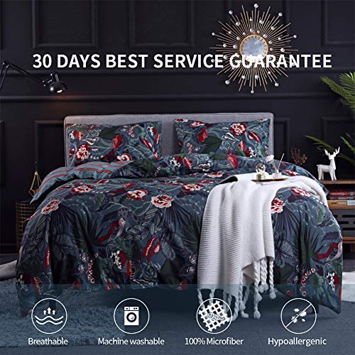 CoutureBridal Dark Blue Boho Bedding Sets Queen Size CoutureBridal Darkish Blue Boho Bedding Units Queen Measurement Floral Chicken Leaves Sample Printed with Zipper Ties Reversible Striped Cover Cowl Set Luxurious Microfiber Comforter Quilt Cowl 90X90.
