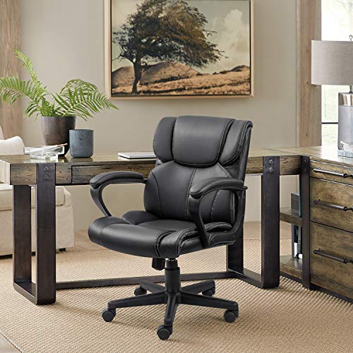 Furmax Mid Back Executive Office Chair Swivel Computer Task Chair Furmax Mid Again Government Workplace Chair Swivel Pc Job Chair with Armrests,Ergonomic Leather-based-Padded Desk Chair with Lumbar Assist(Black).
