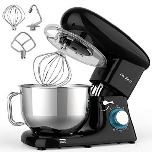 Cookmii Stand Mixer, 660W Dough Mixer with 5.5 Quart Stainless Steel Bowl, Kitchen Food Mixer with Dough Hook,Whisk, Flat Beater, Pouring Shield（Black）