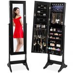 Best Choice Products 6-Tier Standing Mirror Lockable Storage Organizer Cabinet Armoire w/LED Lights - Black