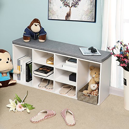 VASAGLE Cubbie Shoe Cabinet Storage Bench with Cushion VASAGLE Cubbie Shoe Cabinet Storage Bench with Cushion, Adjustable Shelves, Holds up to 440lb, White ULHS10WT.