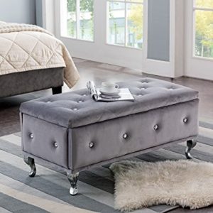 Kings Brand Furniture Gray Velvet Tufted Design Upholstered Storage Bench Ottoman
