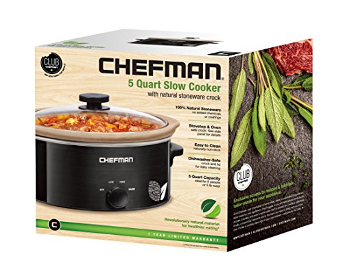 Chefman Slow Cooker, All-Natural XL 5 Qt. Pot, Glaze-Free, Chemical-Free Stovetop Guarantee: 1 YEAR LIMITED WARRANTY