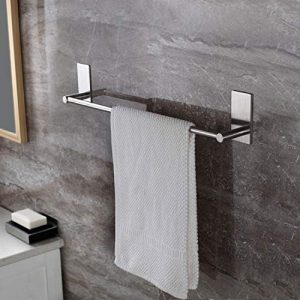 Taozun Self Adhesive 16-Inch Bathroom Towel Bar Brushed SUS 304 Stainless Steel Bath Wall Shelf Rack Hanging Towel Stick On Sticky Hanger Contemporary Style