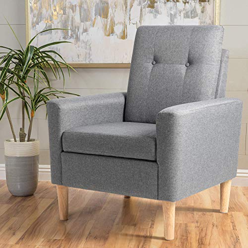 Shintenchi Modern Accent Chair, Linen Single Sofa Fabric Accent Arm Chair with Solid Wood Legs, Comfy Upholstered Room Corner Reading Chair for Living Room, Bedroom, Office, Small Living Space, Grey