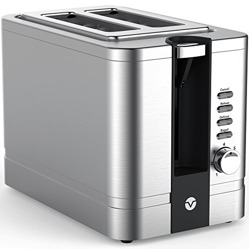 Vremi Toaster 2 Slice Stainless Steel - Retro Toaster for Bagels with Wide Slots for Large Slice Bread and Temp Control - Cool Silver and Black Toaster with Pop Up Reheat Defrost Removable Crumb Tray