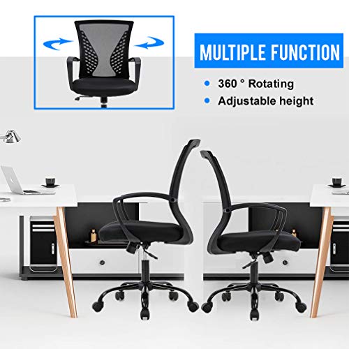 Office Chair Ergonomic Desk Chair Mesh Computer Chair Office Chair Ergonomic Desk Chair Mesh Computer Chair with Lumbar Support Armrest Mid Back Rolling Swivel Adjustable Task Chair for Women Adults, Black.