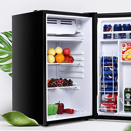 Mini Dorm Compact Refrigerator, Safeplus 3.2 Cu.Ft Compact Refrigerator, Under Counter Refrigerator with Small Freezer, Removable Glass Shelves - Drinks Food Beer Storage for Office, Dorm or Apartment