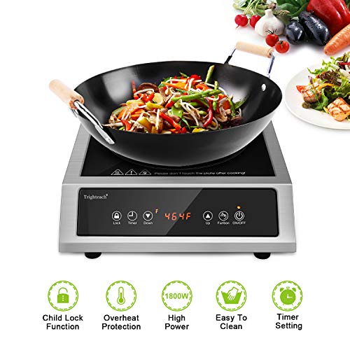 Trighteach Professional Portable Induction Cooktop, 1800W Single Countertop Burner, Commercial Powerful Electric Stove with Stainless Steel Shell, Greater Load-bearing Capacity