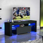 Binrrio Modern TV Stand with LED Lights, High Gloss Television Stand Entertainment Center Console Table for Living Room, for 52" TV (Black)