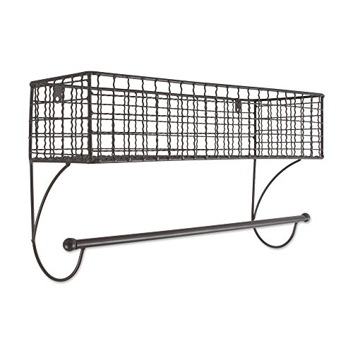 Home Traditions Z02223 Rustic Metal Wall Mount Shelf with Towel Bar, Large, Gray