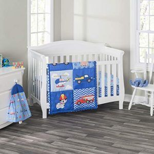 Everyday Kids 3 Piece Boys Crib Bedding Set - Little Rescuer - Includes Quilt, Fitted Sheet and Dust Ruffle - Nursery Bedding Set - Baby Crib Bedding Set