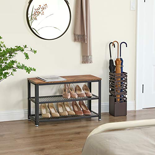 VASAGLE Industrial Shoe Bench, 3-Tier Shoe Rack, Storage Organizer VASAGLE Industrial Shoe Bench, 3-Tier Shoe Rack, Storage Organizer with Seat, Wood Look Accent Furniture with Metal Frame, for Entryway, Living Room, Hallway ULBS73X.