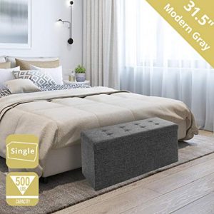 Seville Classics 31.5" Foldable Tufted Storage Bench Footrest Toy Chest Coffee Table Ottoman, Single, Charcoal Gray