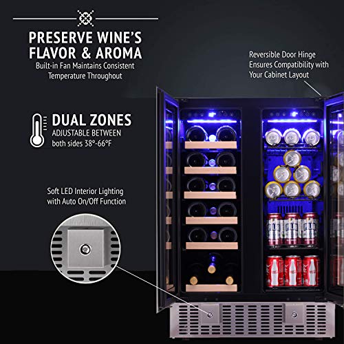 Antarctic Star 24 Inch Beverage Refrigerator Buit-in Wine Cooler Antarctic Star 24 Inch Beverage Fridge Buit-in Wine Cooler Twin Zone 2-Door Mini Fridge Digital Reminiscence Temperature Management, LED Gentle, Quiet Operation, Vitality Saving, Maintain 18 Bottles 60 Cans.